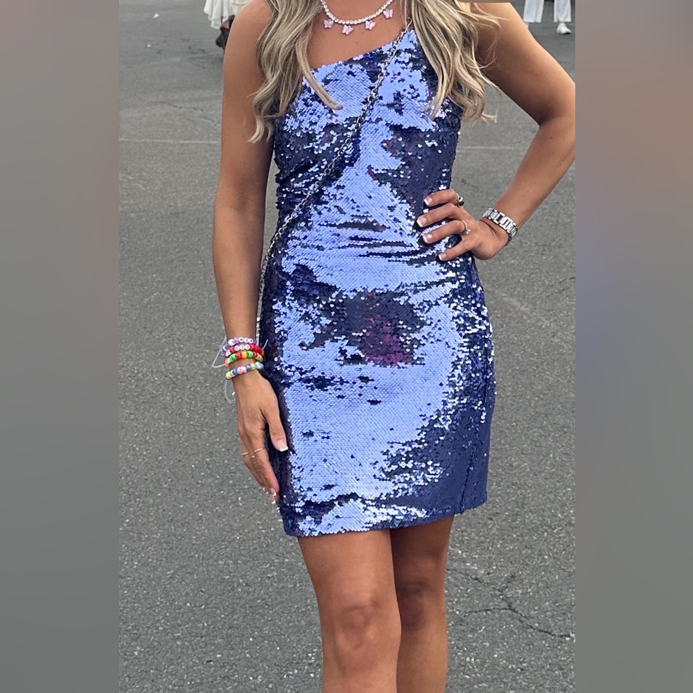 Lulu’s Purple Sequin One Shoulder Dress